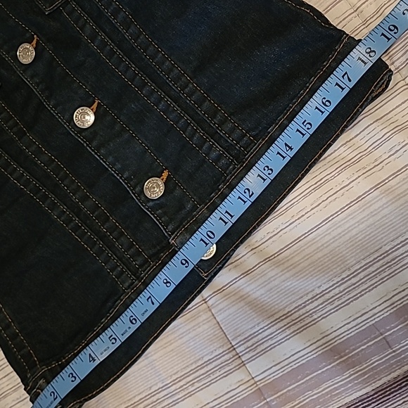 True Religion Mens Medium Dark Blue Denim World Tour Trucker Jacket Streetwear - Picture 16 of 16